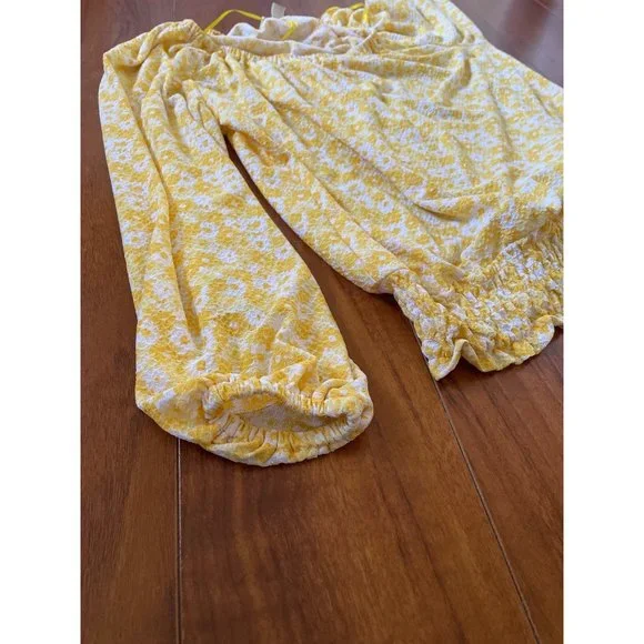 MICHAEL KORS Floral Dolman Puffy Sleeves Rudged Blouse Yellow Daisy Small - Picture 8 of 10